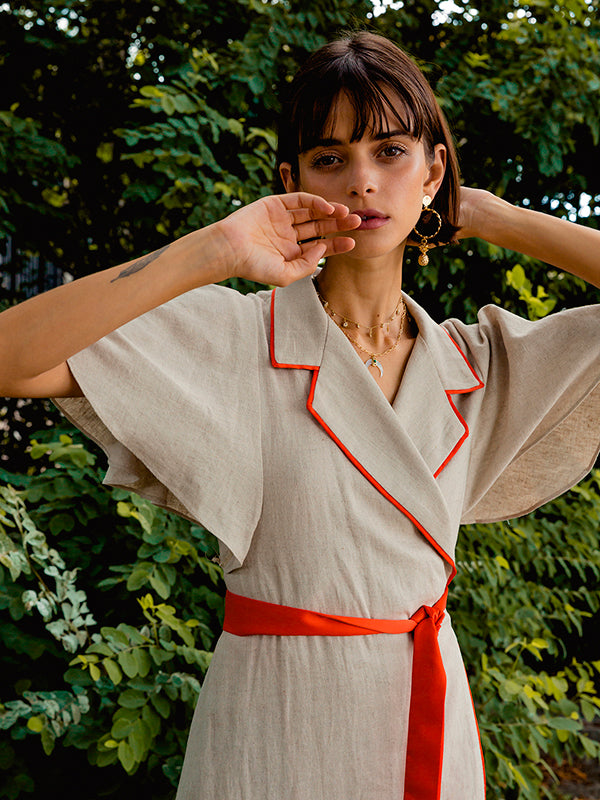 Katana Dress - Khaki short sleeve long dresses