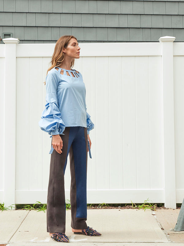 Elegant blue and brown pants