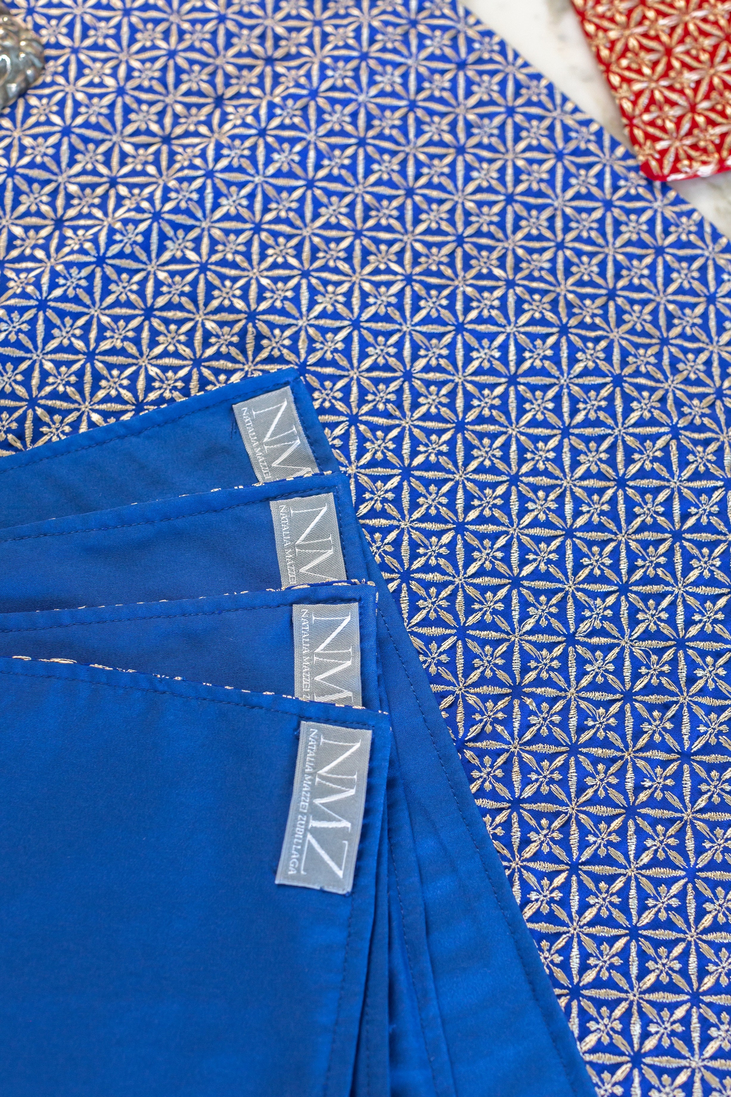 Blue Geometric Floral Table Runner