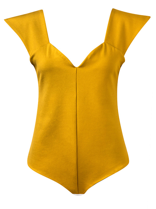 Bodysuit mustard with neckline