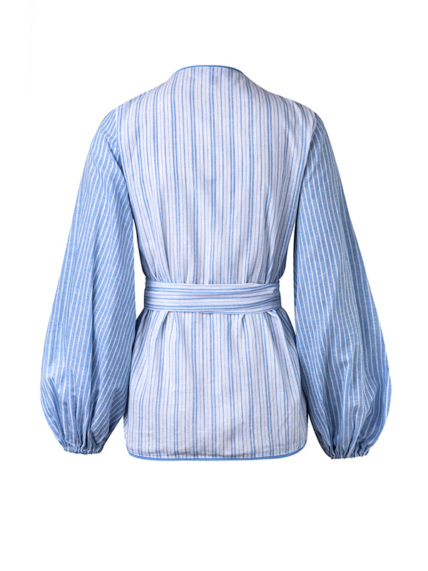 cotton blouse with blue sleeves